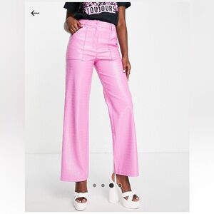 Pink patent straight leg pant